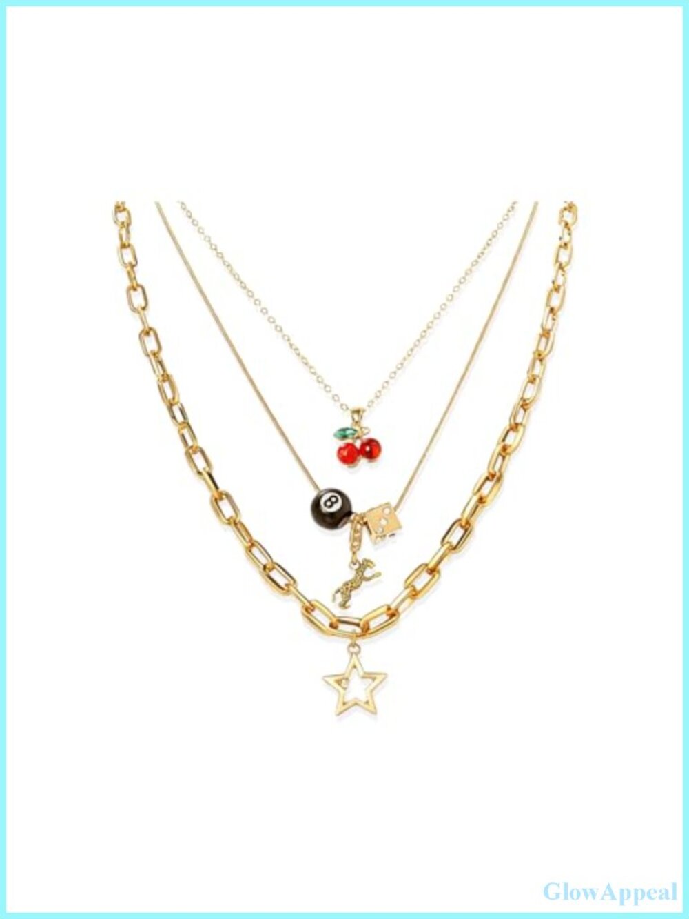 Gold Layered Charm Necklace 15cm Link Chain Lobster Clasp Women